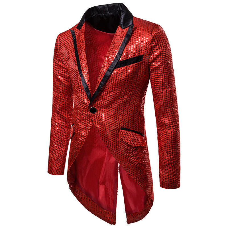 Herren Blazer Elegant Pailletten Schwarz Glitzernd