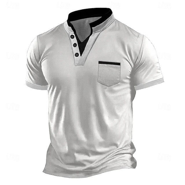 Herren Poloshirt Kurzarm mit V-Ausschnitt und Brusttasche