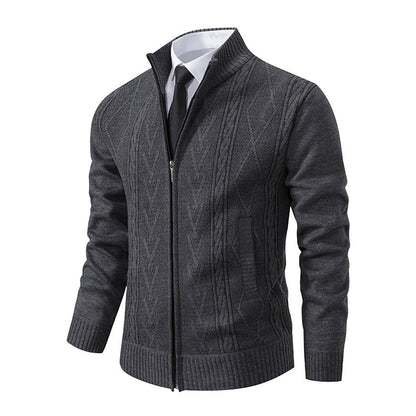 Herren Strickjacke Aran Muster Zipper Modern
