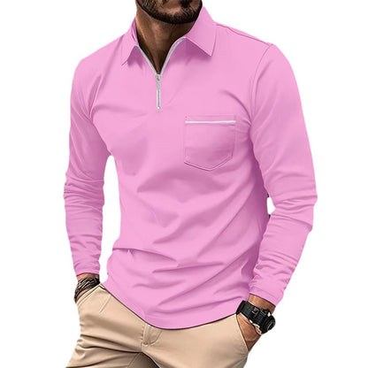 Herren Langarmshirt mit Reißverschluss und Brusttasche Modern