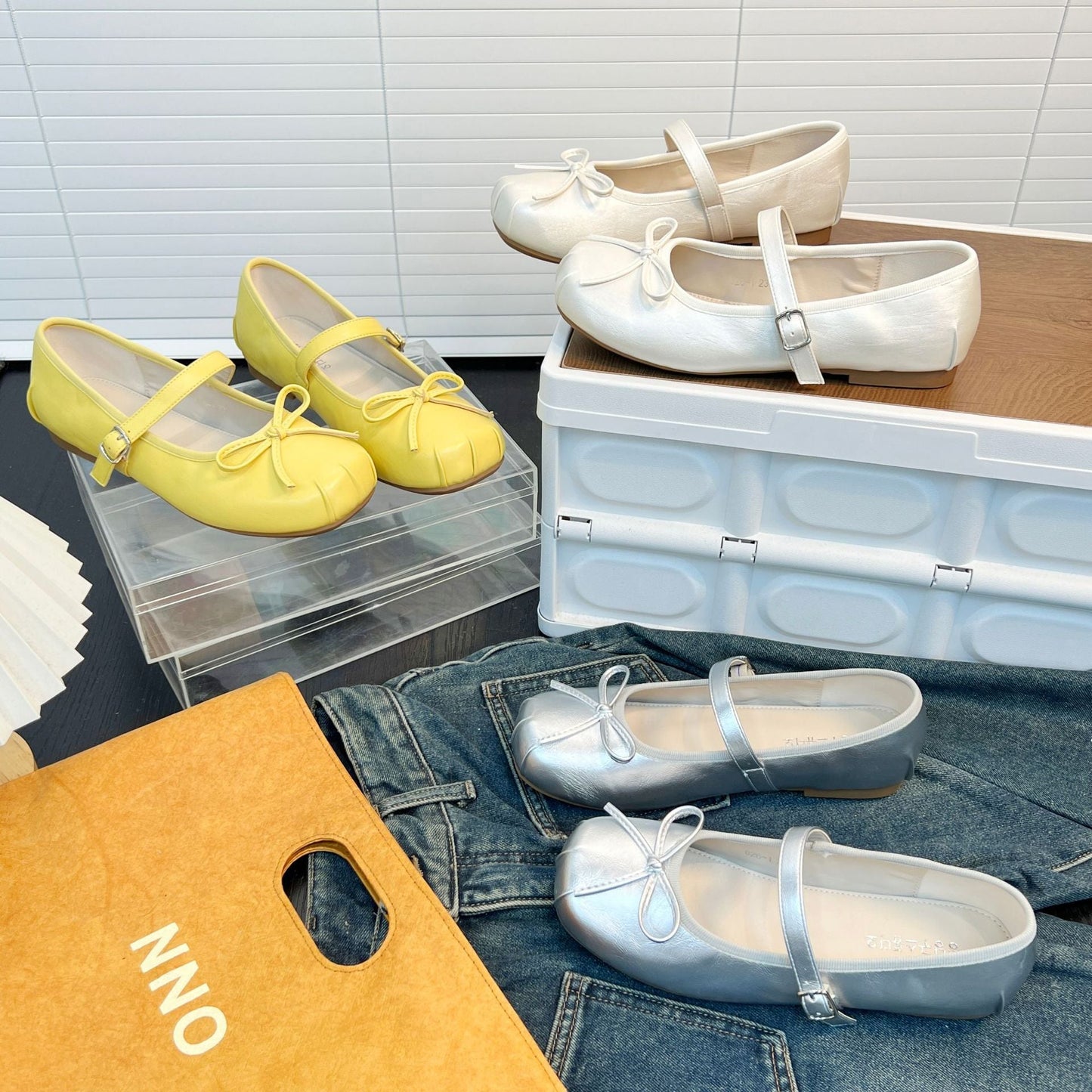 Damen Ballerinas Elegante Schleifen Riemen Schuhe