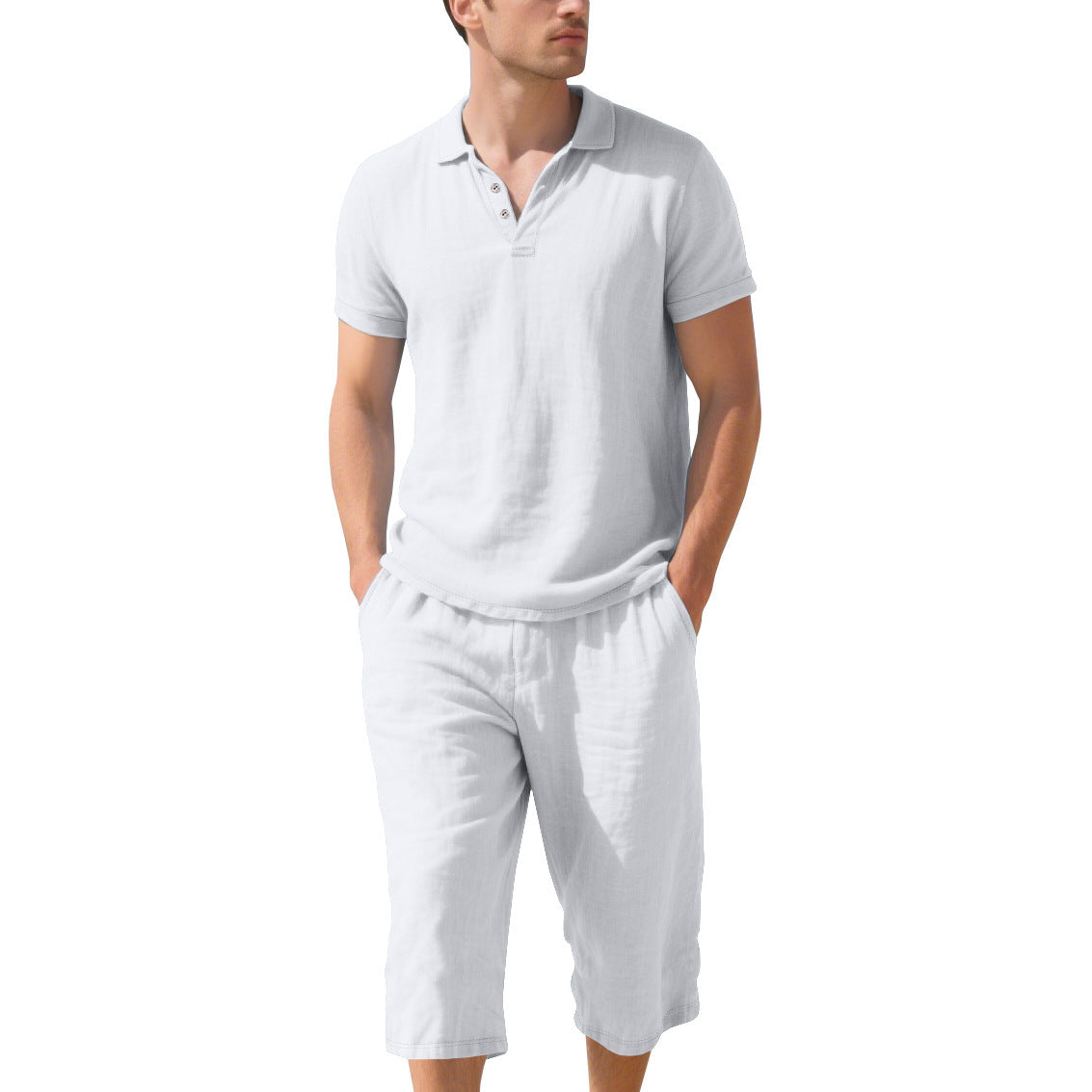 Herren Polohemd Kurzarm mit elastischen Shorts Leinwand Sommer