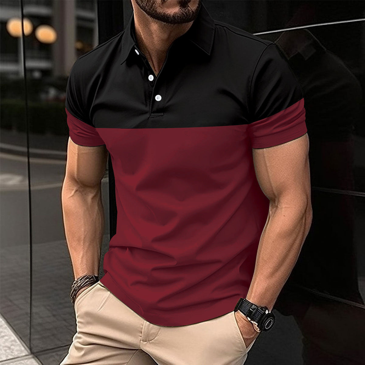 Herren Polohemd Kurzarm Modern Farbblock