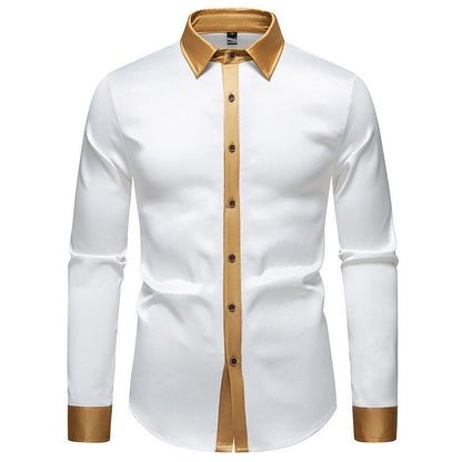 Herren Langarmhemd Elegant mit Kontrastkragen und Knöpfen Modern