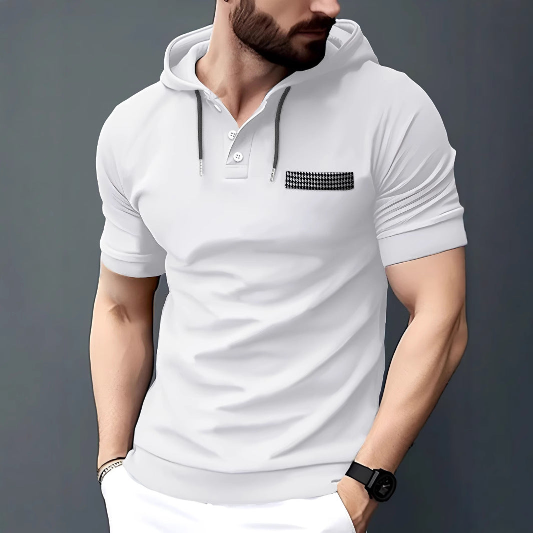 Herren Poloshirt Kurzarm Kapuze Modern Sportlich
