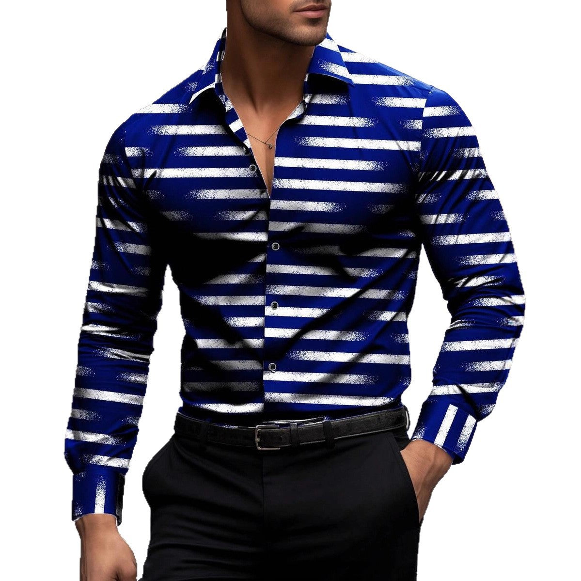 Herren Langarmhemd Modern Streifen Design Slim Fit