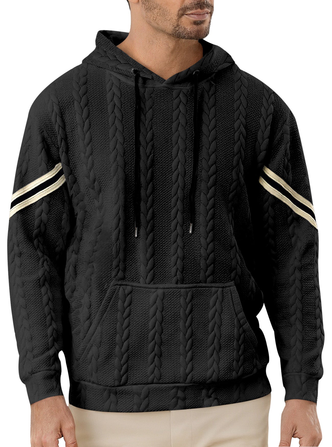 Herren Kapuzenpullover Strukturiert Kontrast Akzent Modern