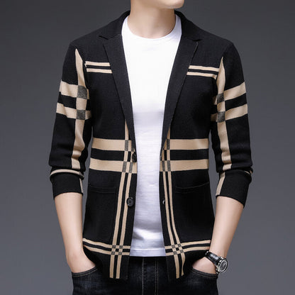 Herren Strickjacke Modern Karo Muster Elegante Qualität - BerlinGlamour