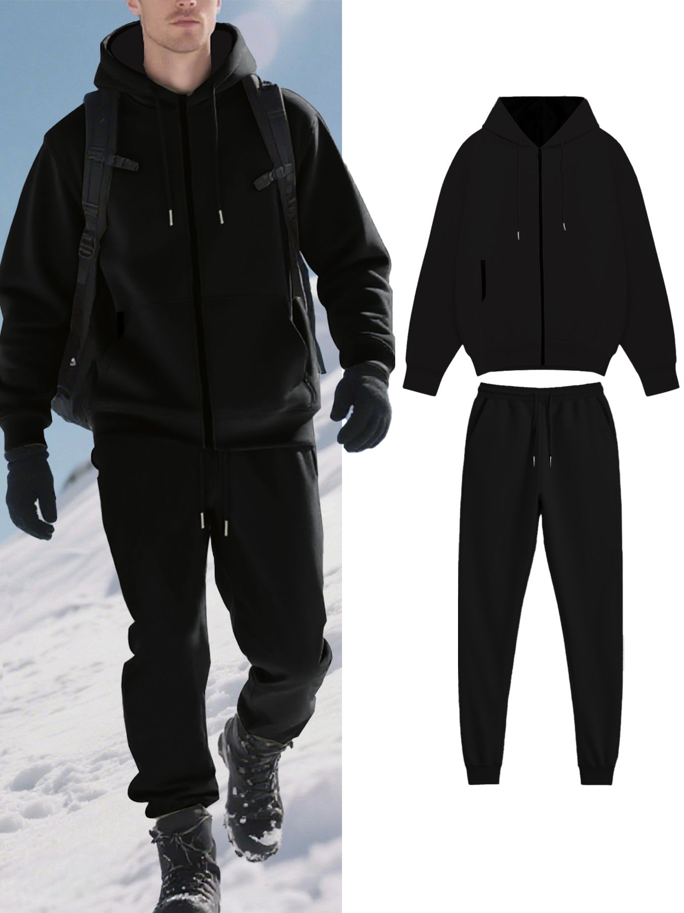 Herren Sweatanzug Bequem Thermal mit Kapuze und Taschen