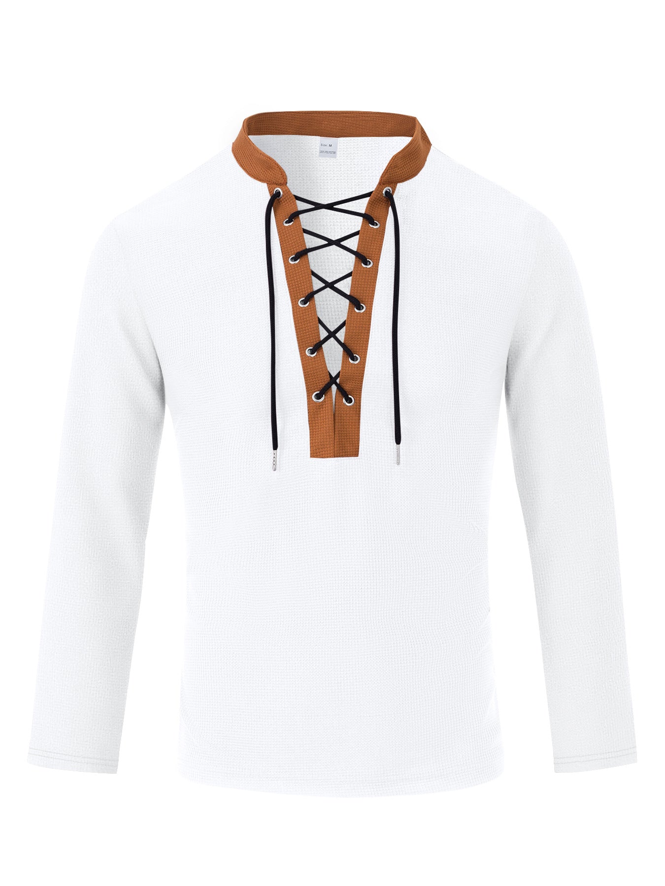 Herren T-Shirt Langarm Modern Schnürung Melange Look