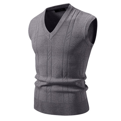 Herren Strickjacke Ärmellos V-Ausschnitt Strukturiert Modern