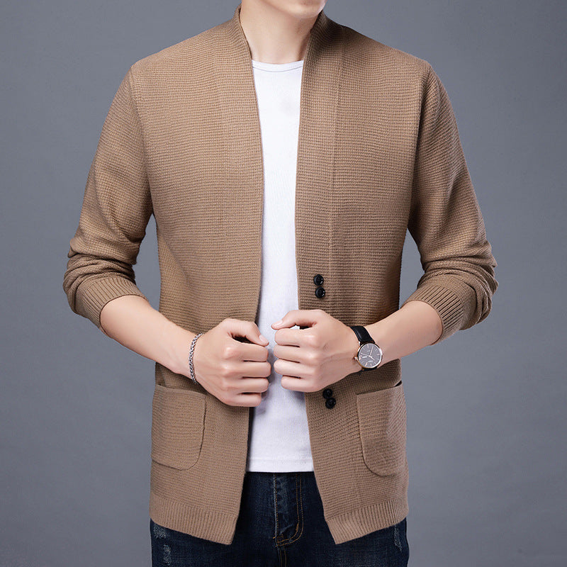 Herren Strickjacke Lässig Mit Taschen und Schalkragen