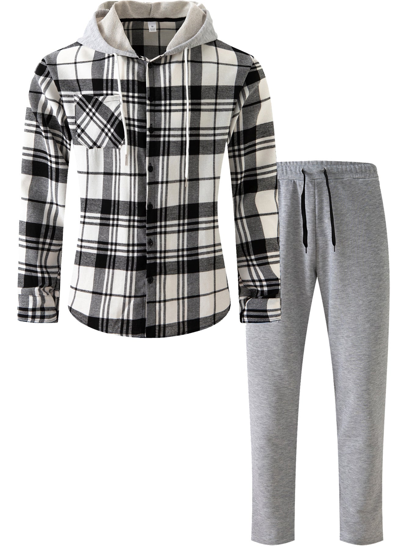 Herren Flanell-Hemd Set mit Jogginghose Kapuze Bequem