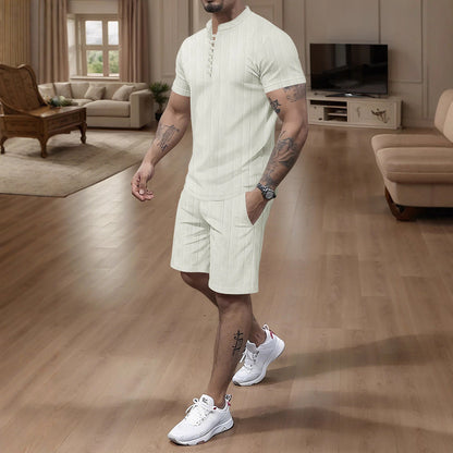 Herren Jumpsuit Kurzarm Modern mit Stehkragen
