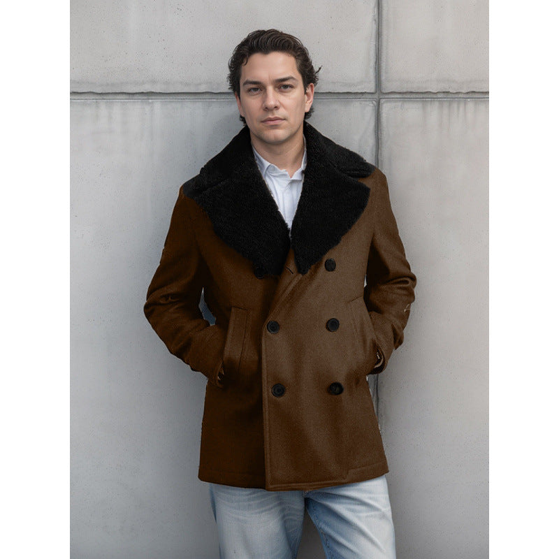 Herren Wintermantel Modern mit Abnehmbarem Fellkragen