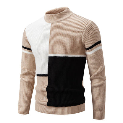 Herren Pullover Strick Modern Farbblock Kragen Hoch