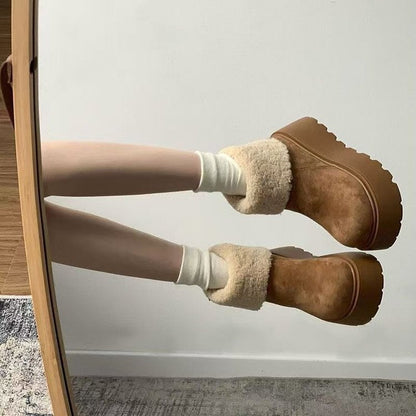 Damen Plateau Stiefel Flauschig mit Plüschkragen Winter