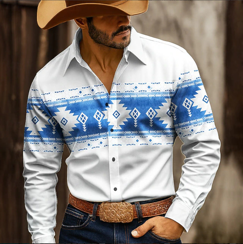 Herren Westernhemd Azteken Muster Stilvoll Größe
