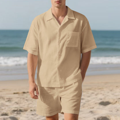 Herren Strandanzug Kurzarm Hemd Shorts Sommer