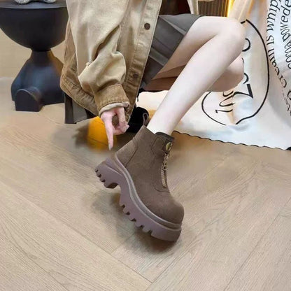 Damen Stiefeletten Plateau Trendy Reißverschluss Robust