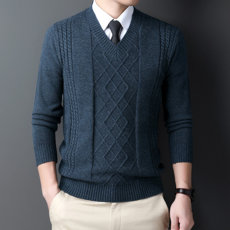 Herren Pullover V-Ausschnitt Modern Zopf Muster Trendig