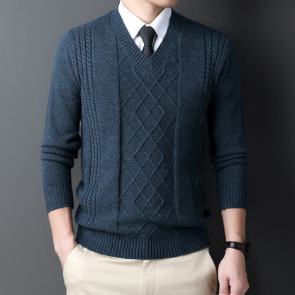 Herren Pullover V-Ausschnitt Modern Zopf Muster Trendig