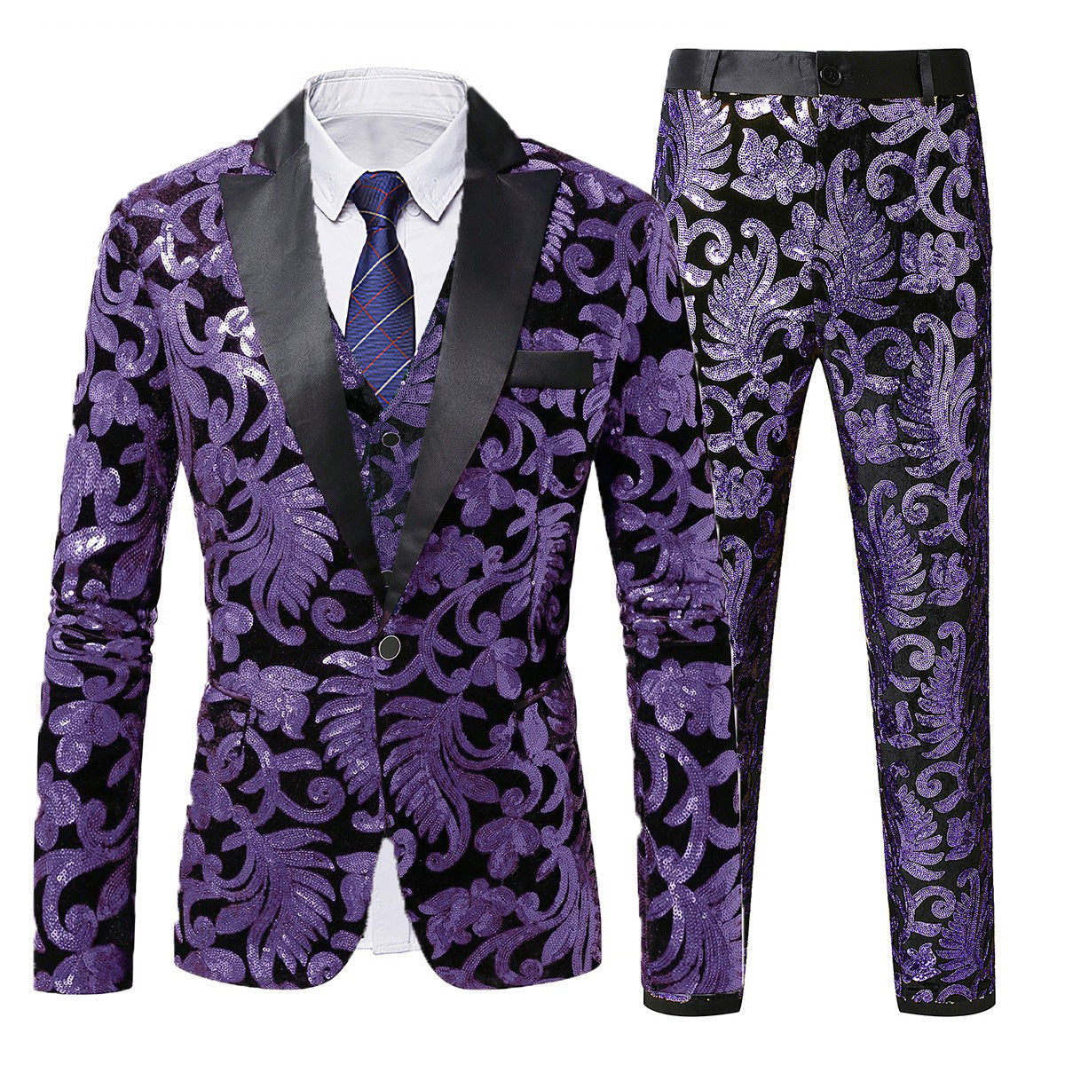 Herren Anzug Set Pailletten Elegant Blättermuster
