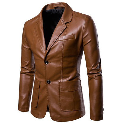 Herren Blazer aus Kunstleder Modern Schnitt mit Taschen