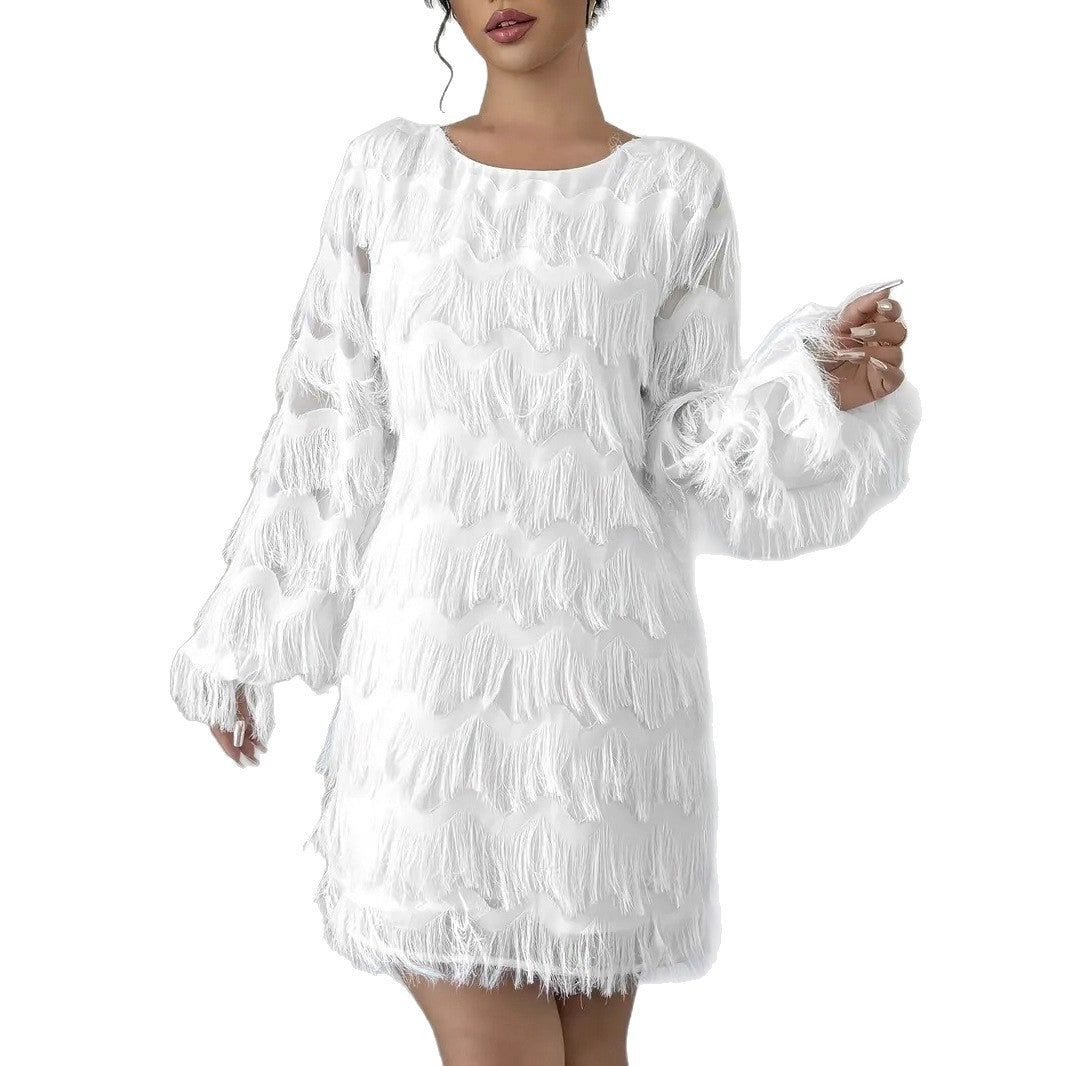 Damen Kleid Wellenmuster Fransen Chic Berlin