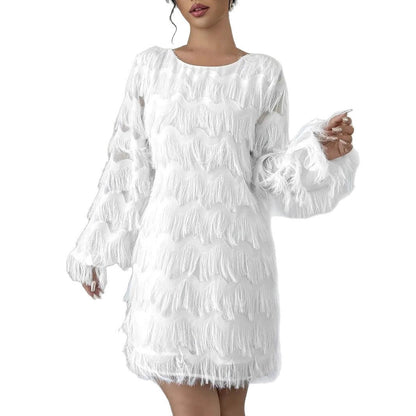 Damen Kleid Wellenmuster Fransen Chic Berlin