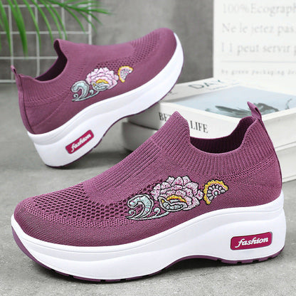 Damen Sneaker Sportlich Plateau Schuhe Floral Design - BerlinGlamour