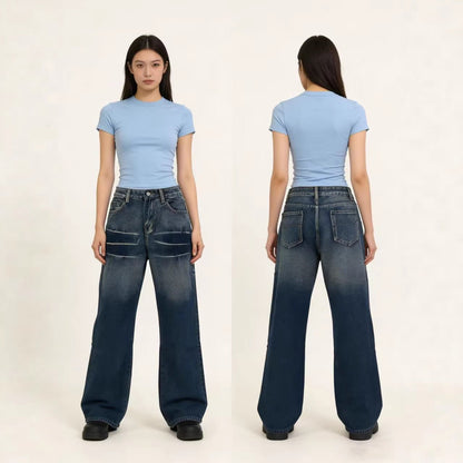 Damen Jeans Weite Bequem Mit Taschen