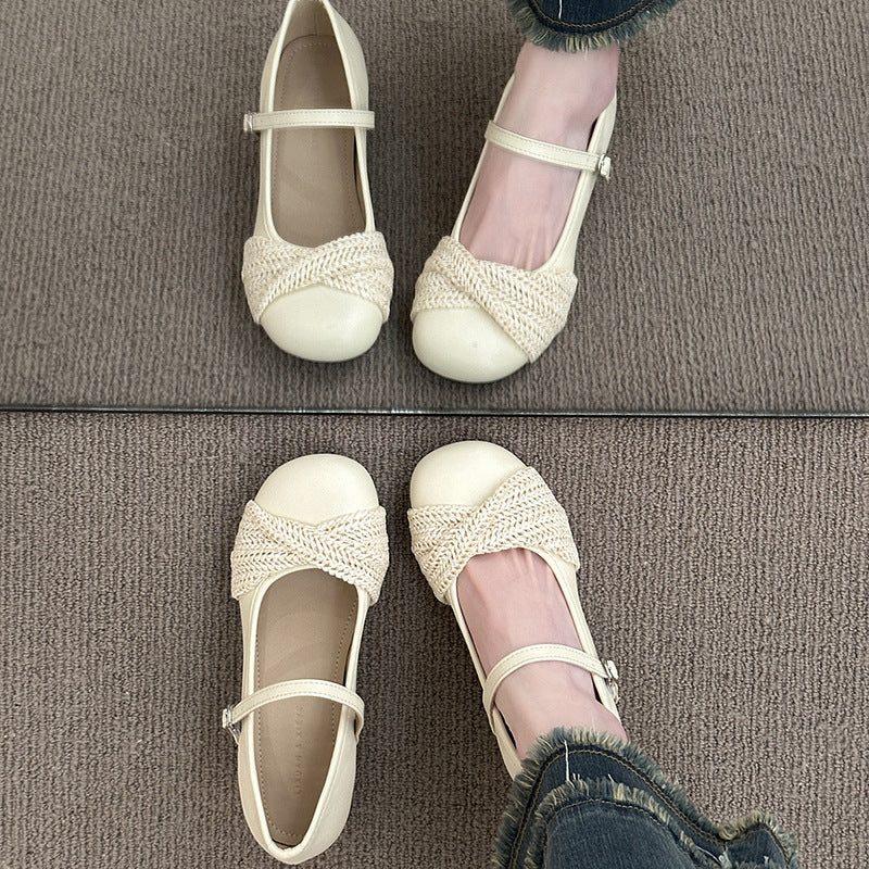 Damen Ballerinas Elegant Riemen Strickdetails Schuhe