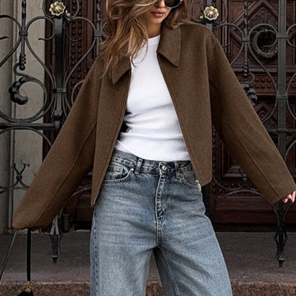 Damen Kurzjacke Lässig Reverskragen Oversized
