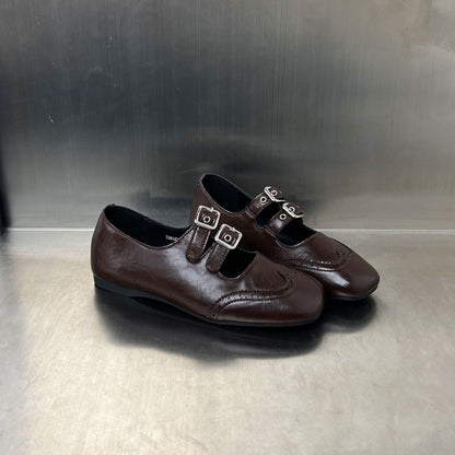 Damen Ballerinas Elegant mit Doppelriemen Schnalle