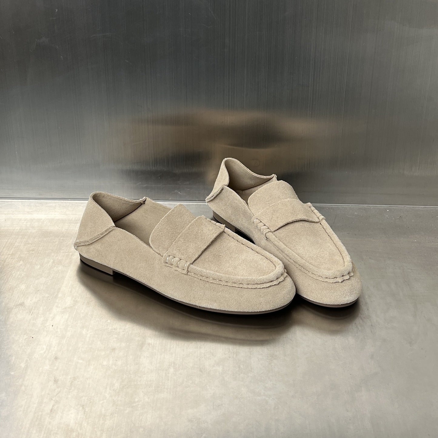 Damen Mokassins Wildleder Braun mit Dekorriemen Frauen Schuhe