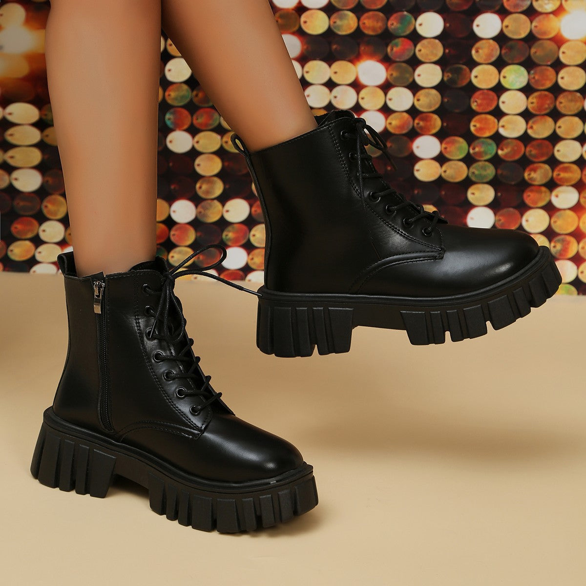 Damen Stiefel Chunky Boots Robust Reißverschluss Winter