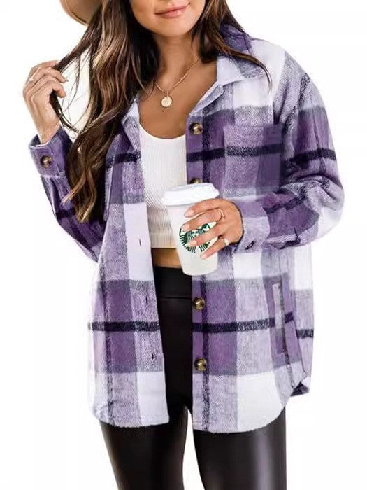 Damen Flanelljacke Warm Gemütlich Winter