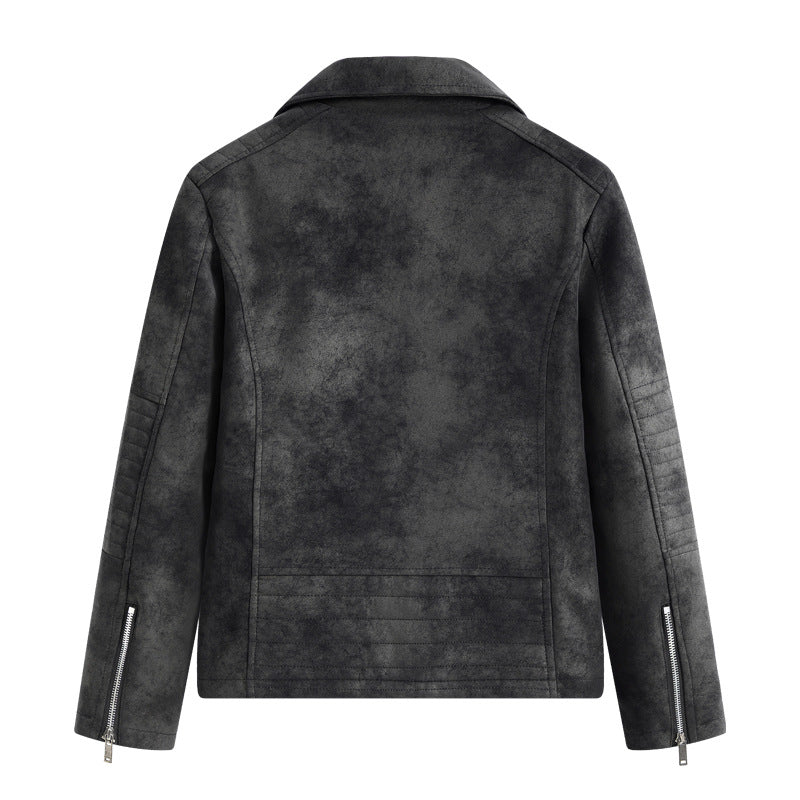 Herren Lederjacke Biker Style Reißverschluss Taschen Schwarz