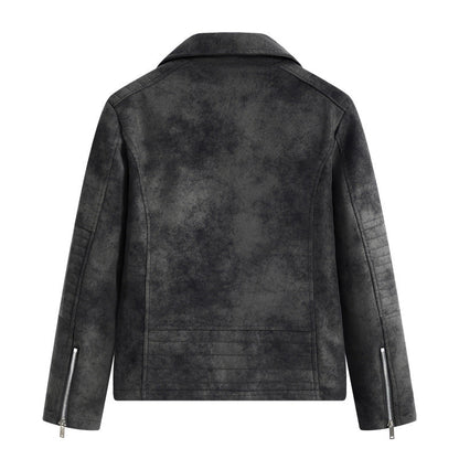 Herren Lederjacke Biker Style Reißverschluss Taschen Schwarz