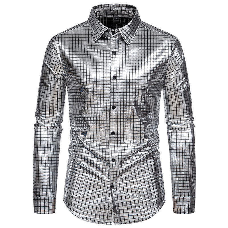 Herren Hemd Modern Quadratmuster Glänzend
