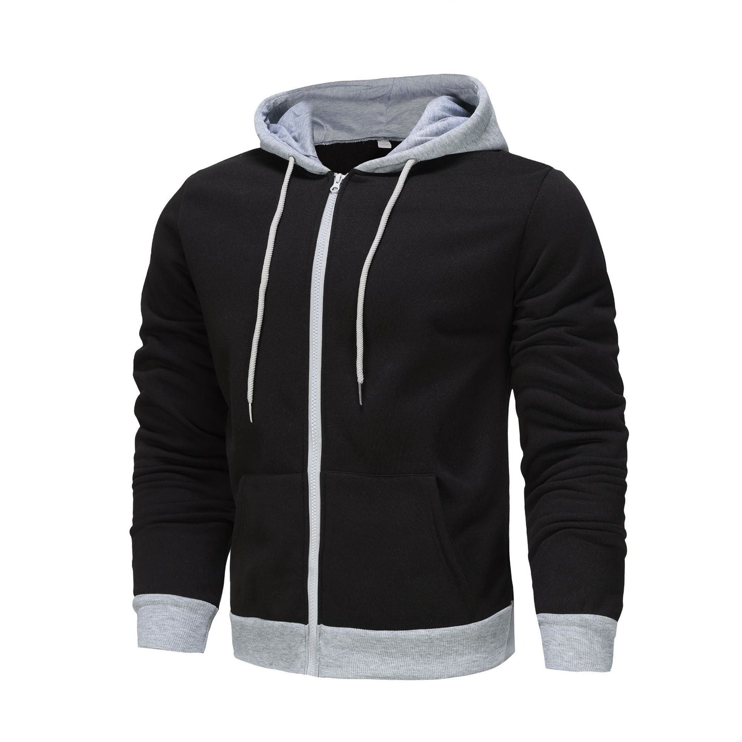 Herren Hoodie Zip mit Kontrastfarbe und Kängurutasche Sportlich