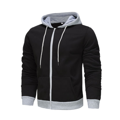 Herren Hoodie Zip mit Kontrastfarbe und Kängurutasche Sportlich
