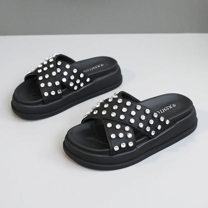 Damen Schlappen Glitzernd mit Riemchen und rutschfester Sohle