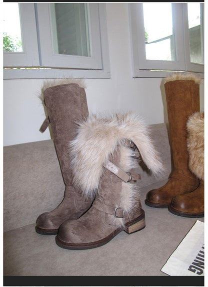 Damen Winterstiefel Elegant Kunstfell Schnallen Warm