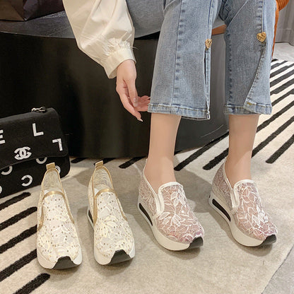 Damen Sneaker Bequem Wedge Lattice Design Schuhe