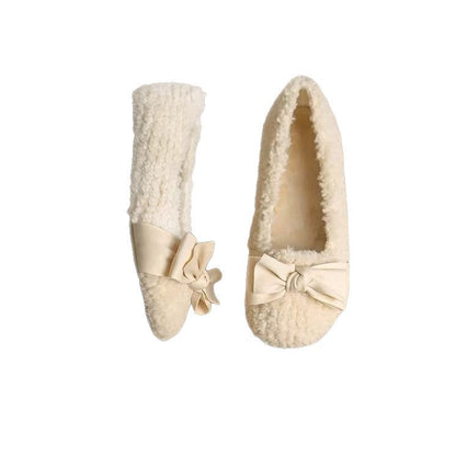 Damen Pantoletten Flauschig Schleifen Design Warm