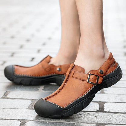 Herren Clogs Leder Bequem Rutschfest Komfort Schuhe