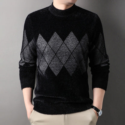 Herren Rollkragenpullover Modern Rautenmuster Elegent Schwarz