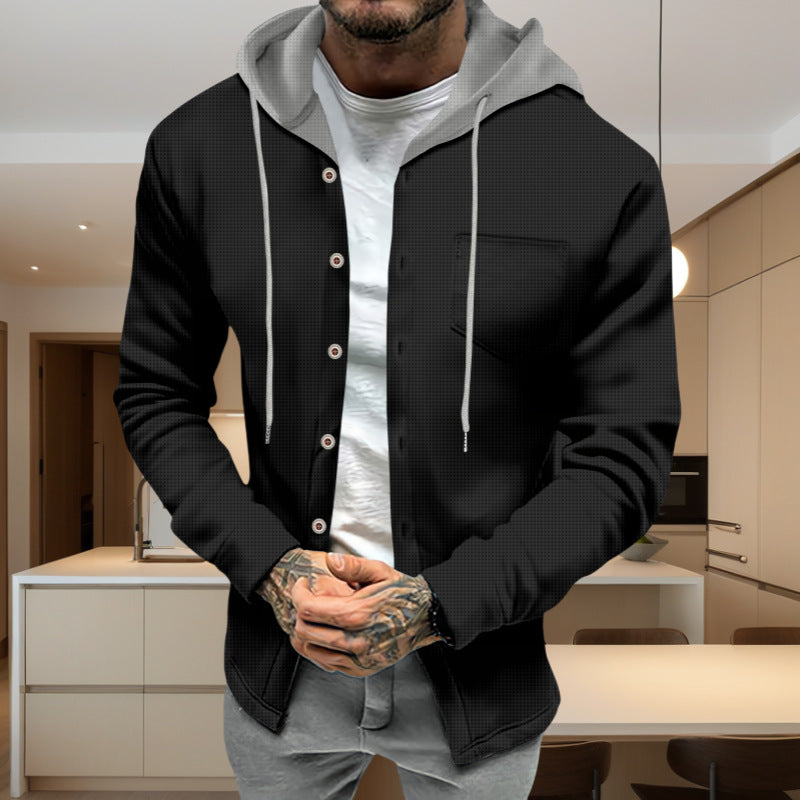 Herren Jacke Freizeit Kapuze Knopfleiste Modisch Casual - BerlinGlamour